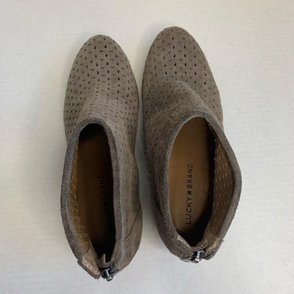 Lucky Brand Bergyn Taupe Suede Perforated Booties - Picture 6 of 14